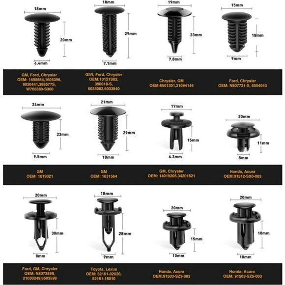 GOOACC - GRC-33 240PCS Bumper Retainer Clips Car Plastic Rivets Fasteners Push - Picture 3 of 7